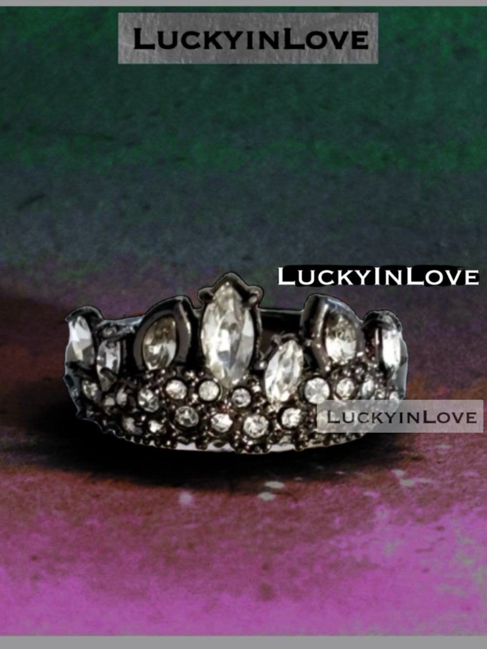 ALEXIS BITTAR • Miss Havisham Jagged Crystal Marquee Gunmetal Black Ring ~Sz 7